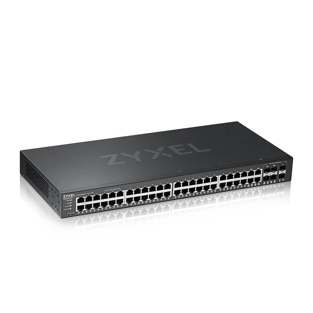 Суич ZyXEL GS-2220-50, 48-портов Layer2+, 44x Gb+ 4x Gbcombo (RJ45/SFP) + 2x Gb SFP, управляем