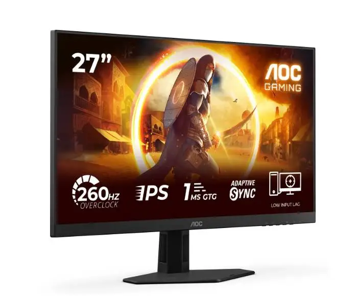 Monitor AOC 27G4ZR, 27" Fast IPS WLED, 1920x1080@260Hz (OC, Native 240Hz), 1ms GtG, 0.3ms MPRT, Adaptive Sync, FlickerFree, Anti Blue Light, 2xHDMI, DP