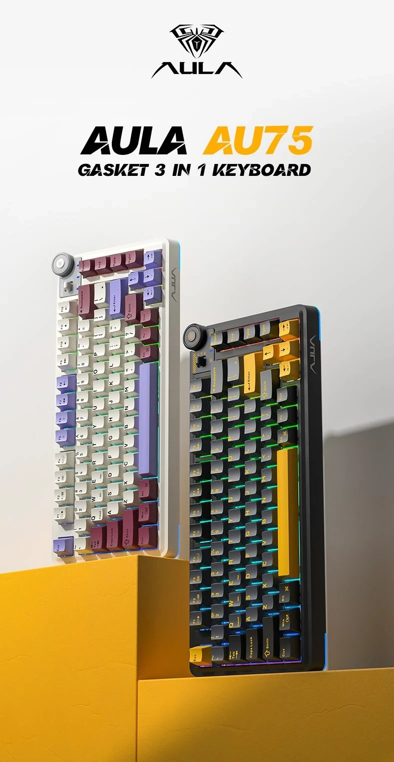 Clavier mécanique de jeu Aula Wireless Gaming Mechanical Keyboard AU75 - Bloomfield Switch [Linear] (English US), Turmeric yellow