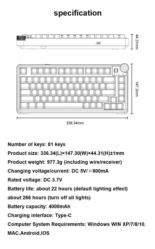 Геймърска механична клавиатура Aula Wireless Gaming Mechanical Keyboard AU75 - Bloomfield Switch [Linear] (English US), Turmeric yellow