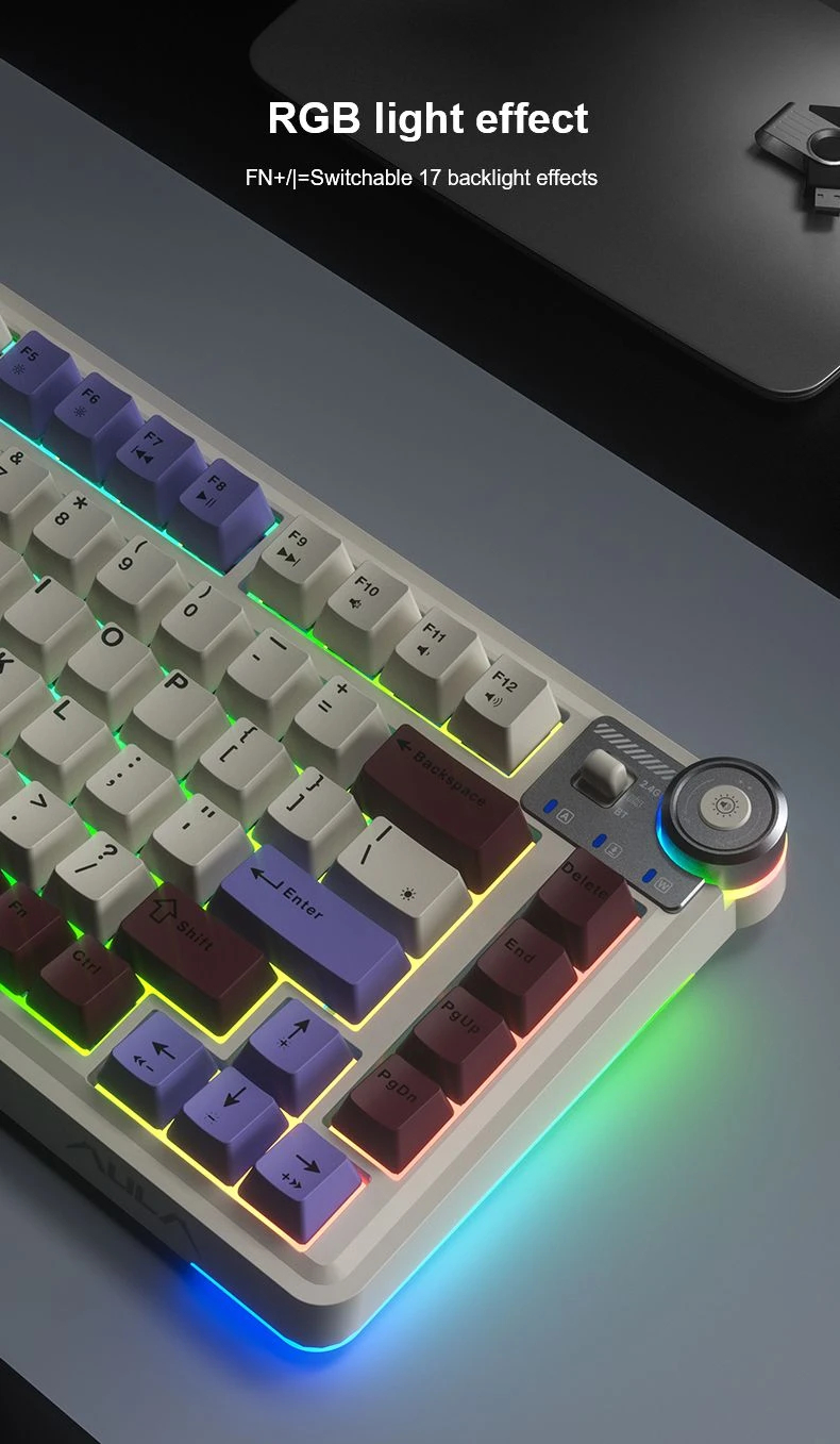 Геймърска механична клавиатура Aula Wireless Gaming Mechanical Keyboard AU75 - Bloomfield Switch [Linear] (English US), Beige