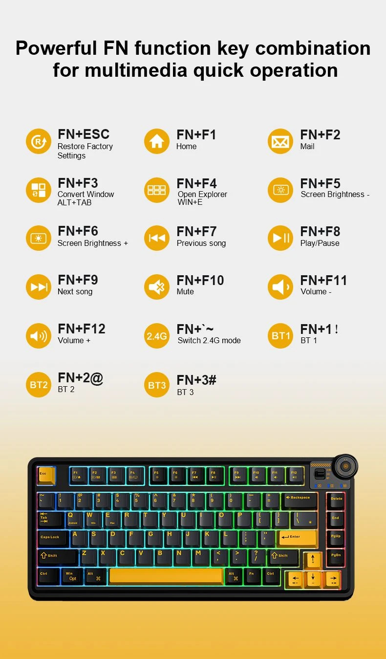 Геймърска механична клавиатура Aula Wireless Gaming Mechanical Keyboard AU75 - Bloomfield Switch [Linear] (English US), Beige
