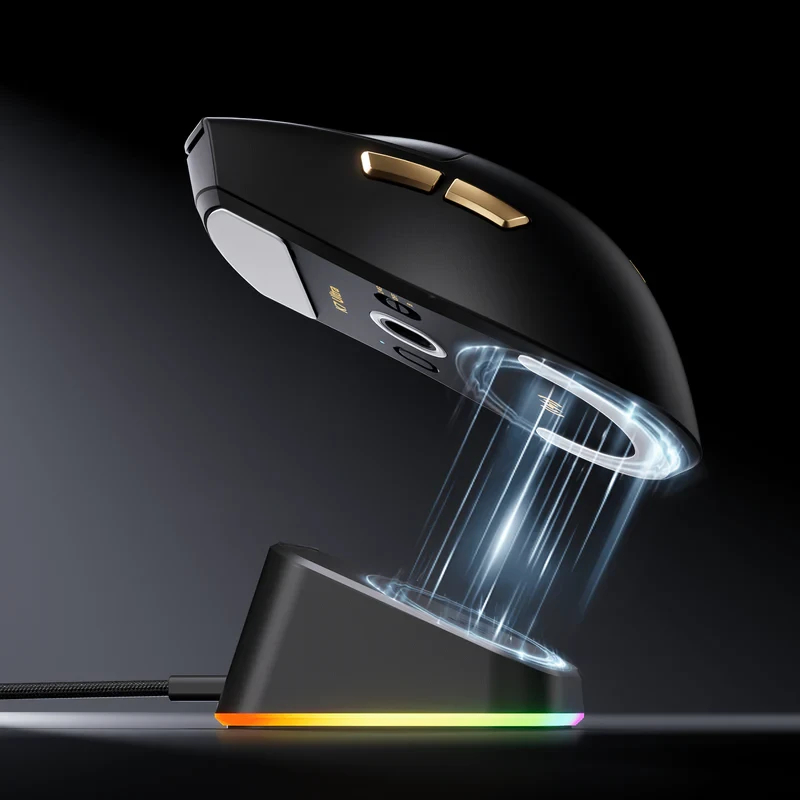 MCHOSE професионална геймърска мишка K7 Ultra Black - Wireless Gaming Mouse - Dual 8K, Omron Mechanical, Magnetic Charging Dock