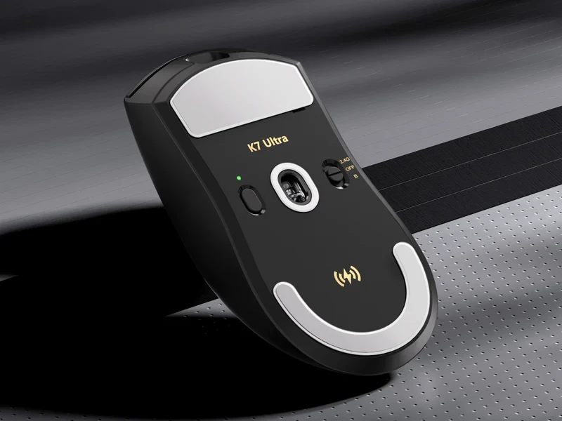 MCHOSE професионална геймърска мишка K7 Ultra Black - Wireless Gaming Mouse - Dual 8K, Omron Mechanical, Magnetic Charging Dock