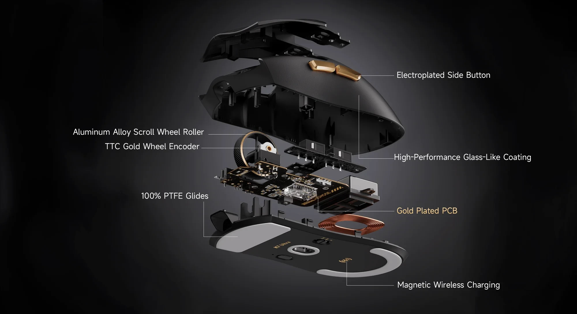 MCHOSE професионална геймърска мишка K7 Ultra Black - Wireless Gaming Mouse - Dual 8K, Omron Mechanical, Magnetic Charging Dock