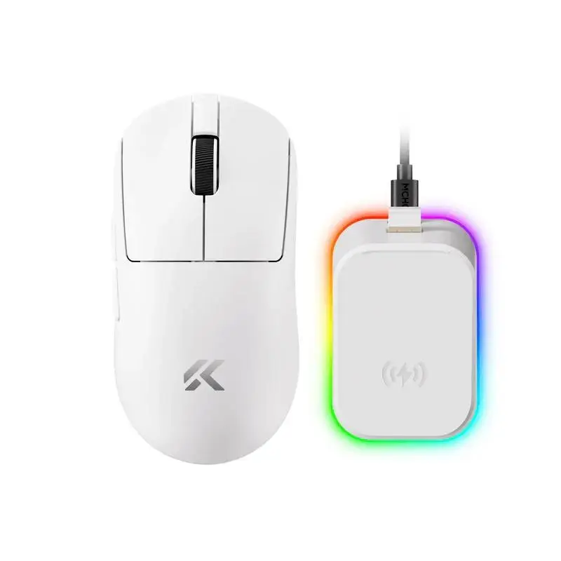 MCHOSE професионална геймърска мишка A7 V2 Ultra White - Wireless Gaming Mouse - Dual 8K, Omron Mechanical