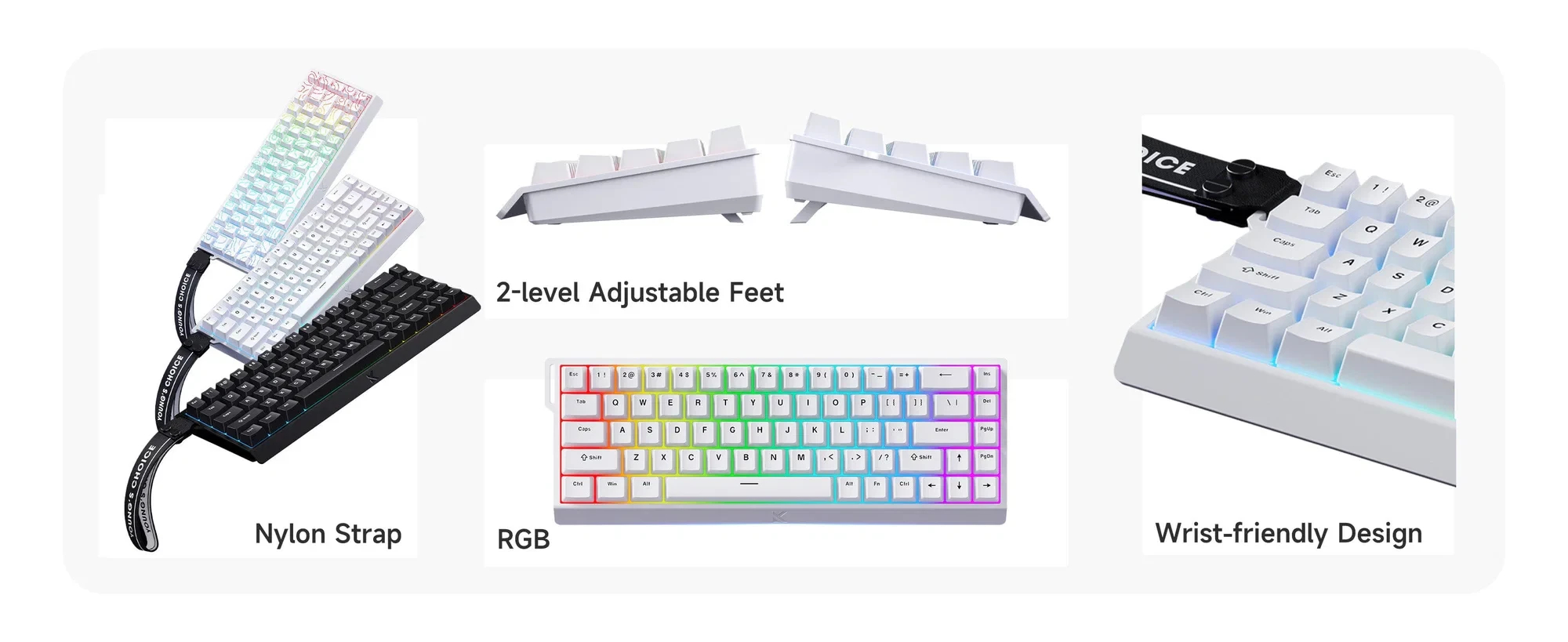 MCHOSE геймърска механична клавиатура Gaming Mechanical Keyboard Ace 68 - 8K, Ice Blue Magnetic Switch [Linear] (English US), White
