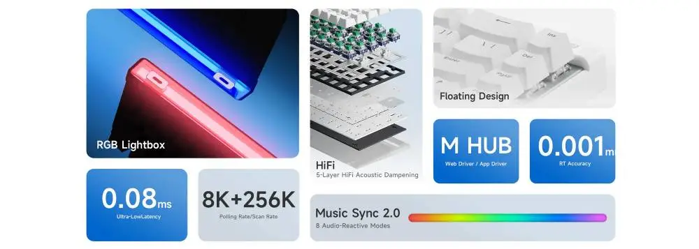 MCHOSE геймърска механична клавиатура Gaming Mechanical Keyboard Ace 68 Air - 8K, Mount Tai Magnetic Switch GT [Tactile] (English US), White