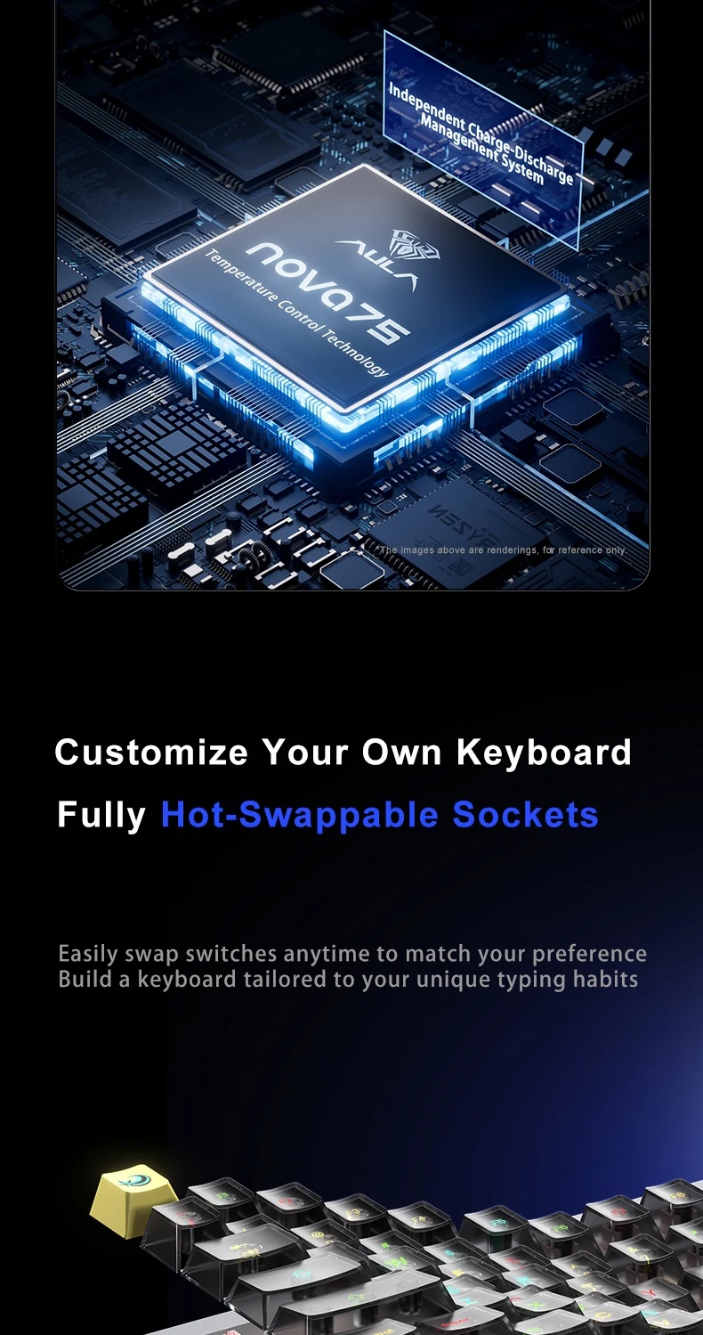 Aula геймърска механична клавиатура Wireless Gaming Mechanical Keyboard NOVA 75 - Star Vector Switch [Linear] (English US), White