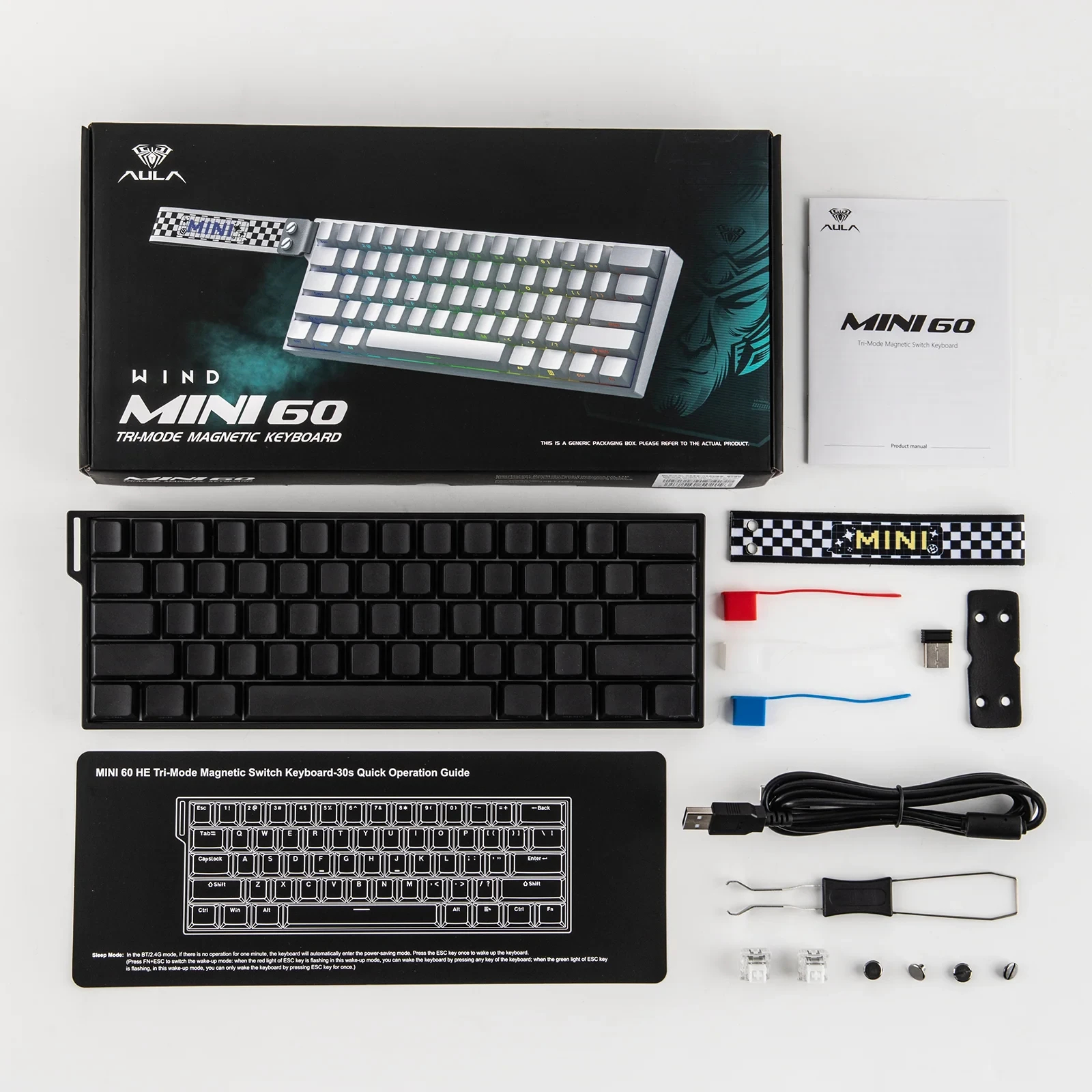 Aula геймърска механична клавиатура Wireless Gaming Mechanical Keyboard MINI 60 HE PRO 8K  - Stormrise Magnetic Switch [Linear] (English US), Black