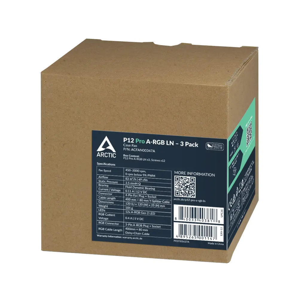 Pack de ventilateurs ARCTIC P12 Pro A-RGB LN 120mm PWM 3-Pack