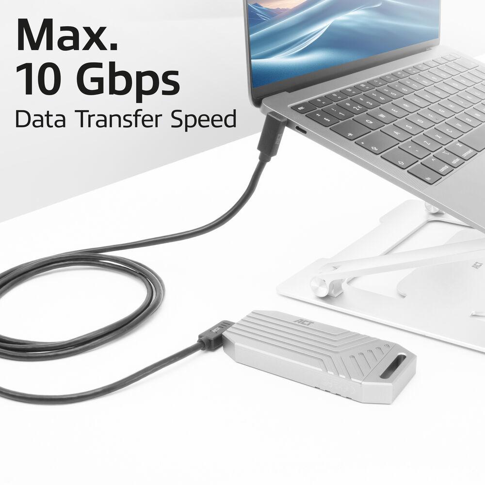 ACT Кабел USB-C - USB-C, 10Gbps, 60W, 1 m, конектори 90° left/right, up/down angled