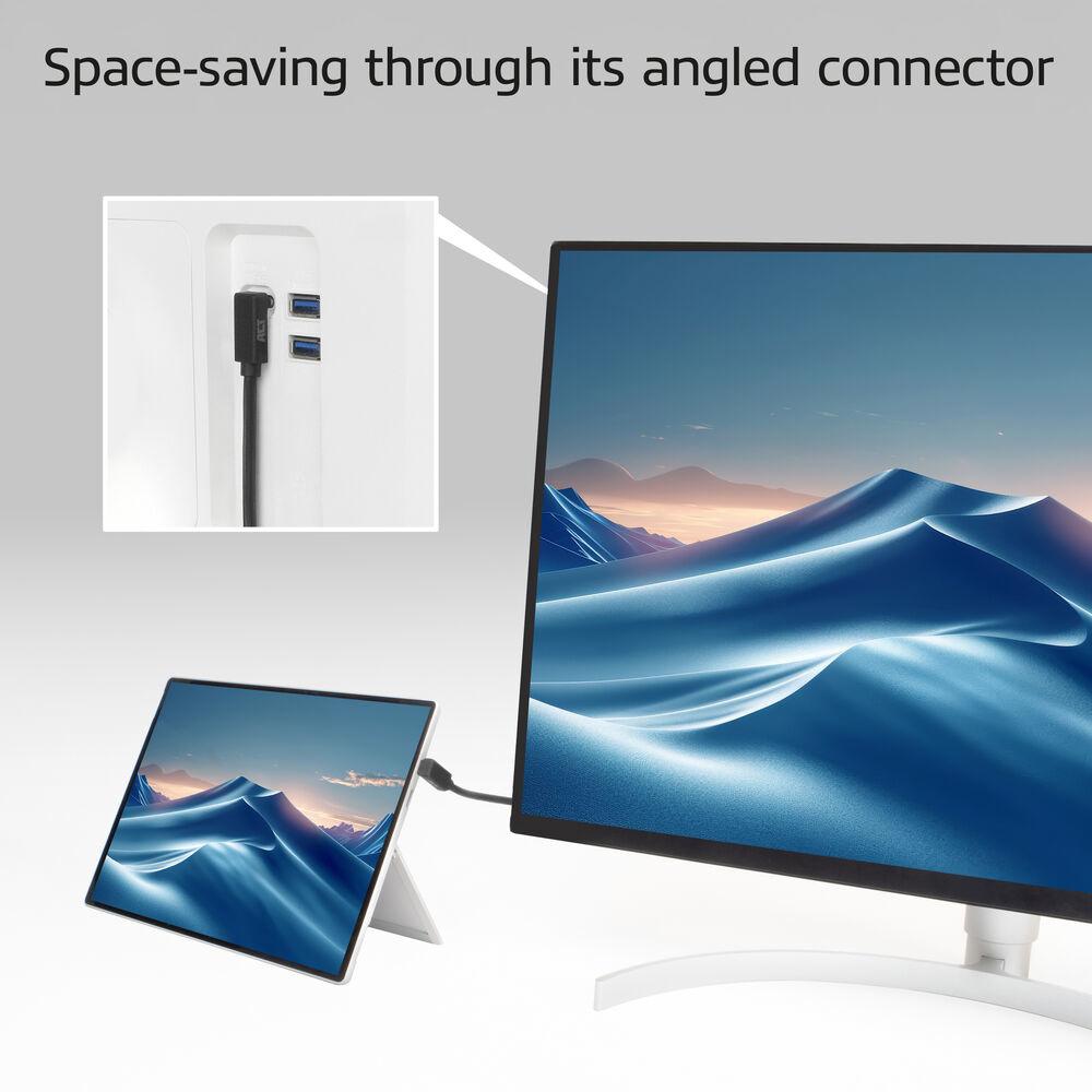 ACT Кабел USB-C 10Gbps, 60W, 1м, конектори на 90° up/down angled
