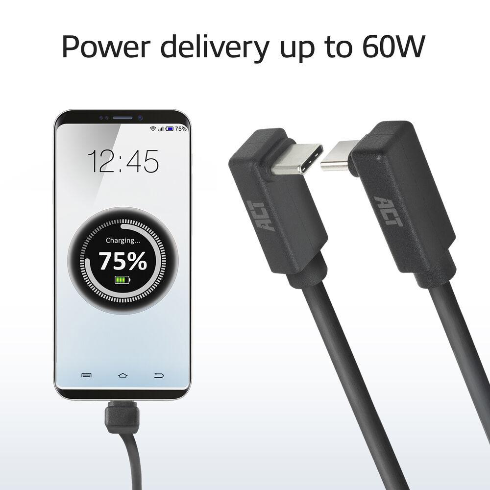 ACT Кабел USB-C 10Gbps, 60W, 0.5м, конектори на 90° up/down angled