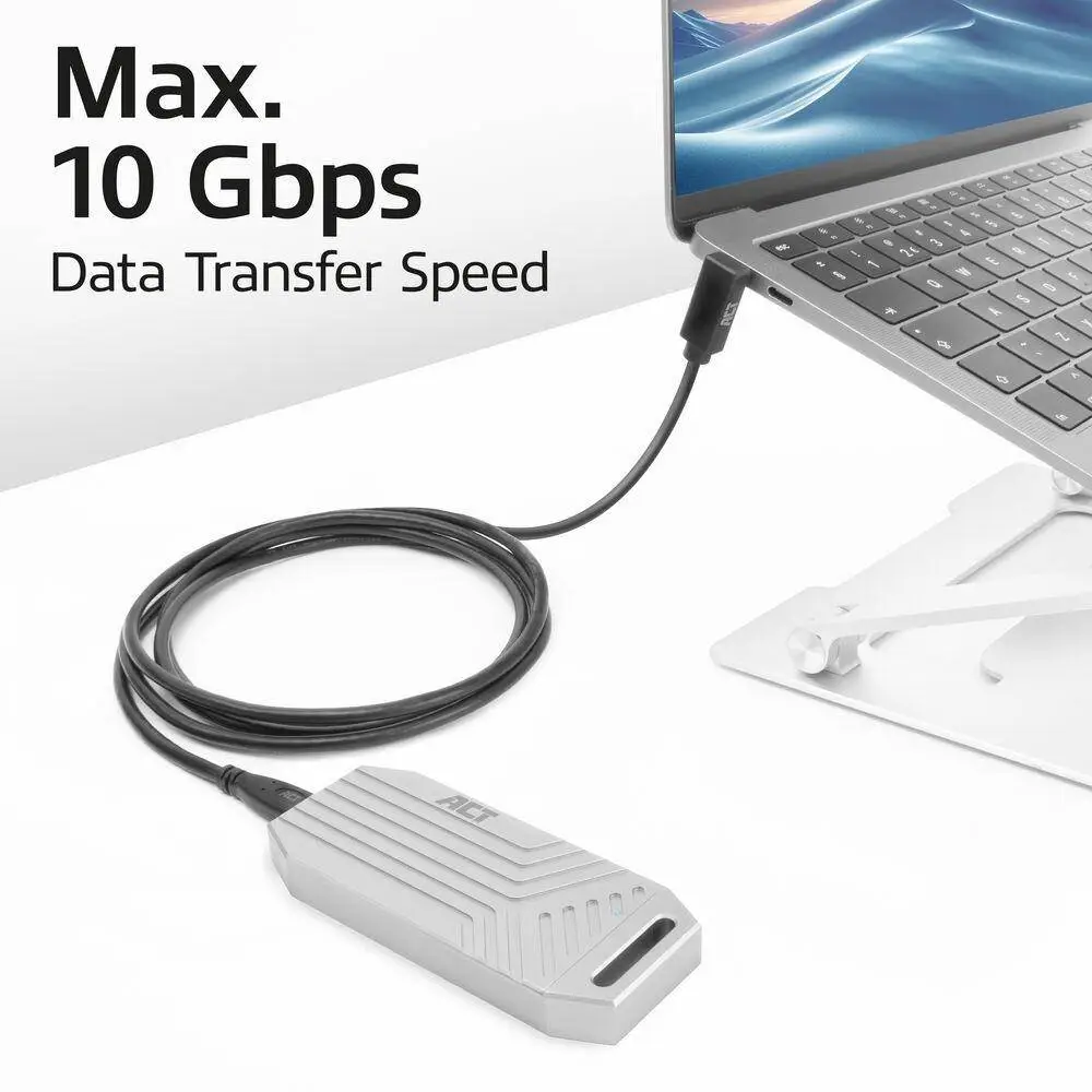 ACT Кабел USB-C - USB-C, 10Gbps, 60W, 1 м, конектори - един прав и един на 90° up/down angled