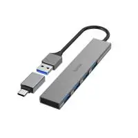 HAMA USB хъб, 4 порта, USB 3.2 Gen 1, 5 Gbit/s, ултратънък, вкл. USB-C адаптер