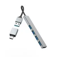 HAMA USB хъб, 4 порта, USB 3.2 Gen 1, 5 Gbit/s, ултратънък, вкл. USB-C адаптер