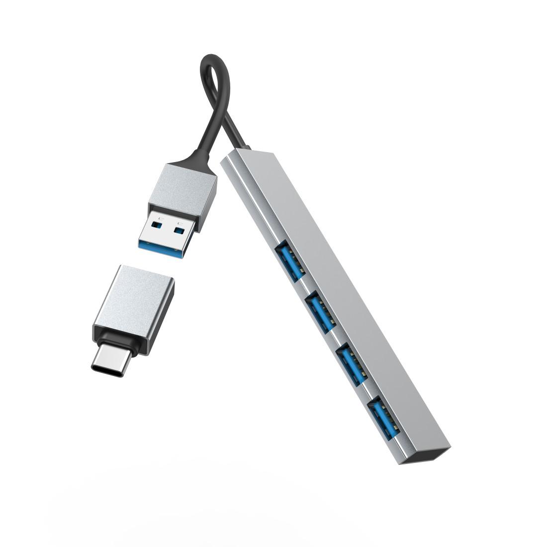 HAMA USB хъб, 4 порта, USB 3.2 Gen 1, 5 Gbit/s, ултратънък, вкл. USB-C адаптер