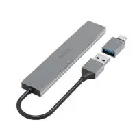 HAMA USB хъб, 4 порта, USB 3.2 Gen 1, 5 Gbit/s, ултратънък, вкл. USB-C адаптер