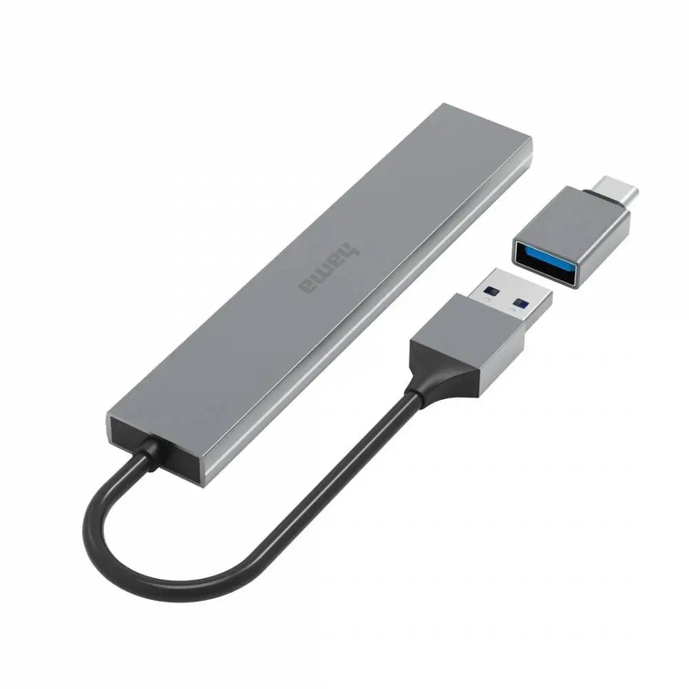 HAMA USB хъб, 4 порта, USB 3.2 Gen 1, 5 Gbit/s, ултратънък, вкл. USB-C адаптер