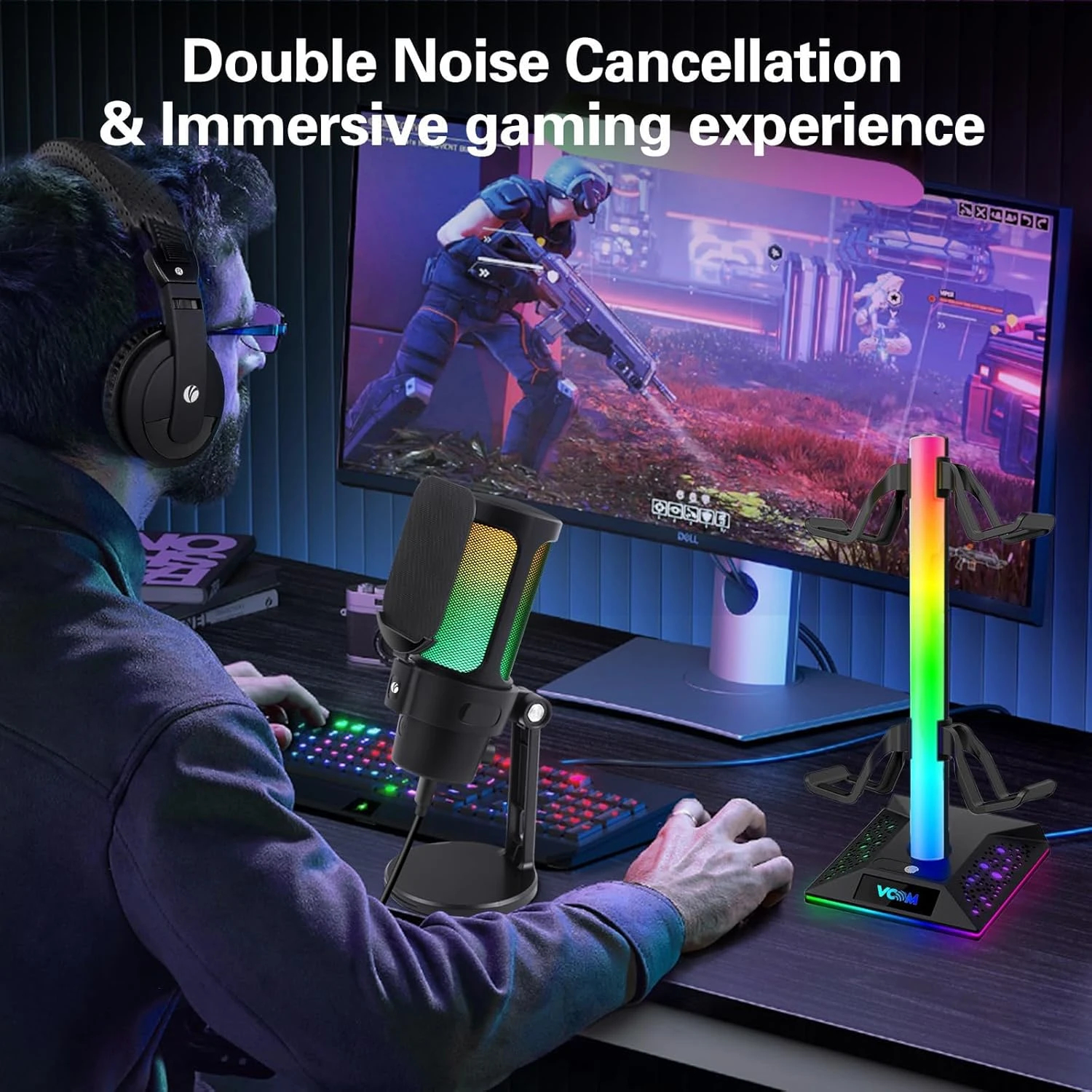 VCom Геймърски микрофон Gaming USB Microphone - VCOM-M902 Black - USB, RGB