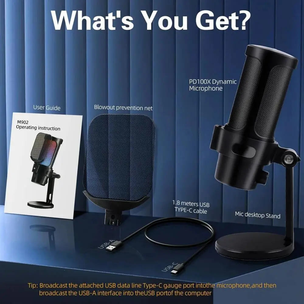 VCom Геймърски микрофон Gaming USB Microphone - VCOM-M902 Black - USB, RGB
