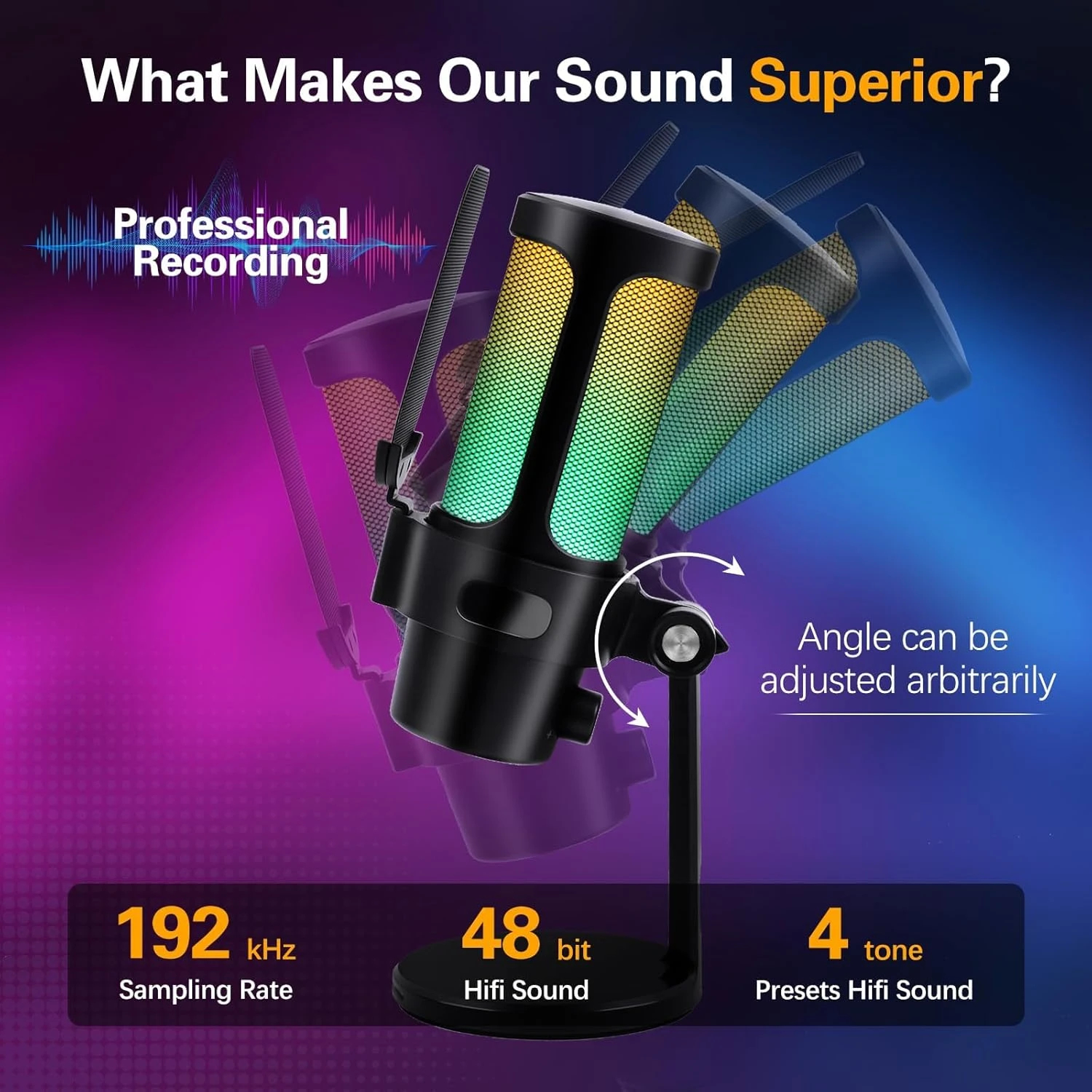 VCom Геймърски микрофон Gaming USB Microphone - VCOM-M902 Black - USB, RGB