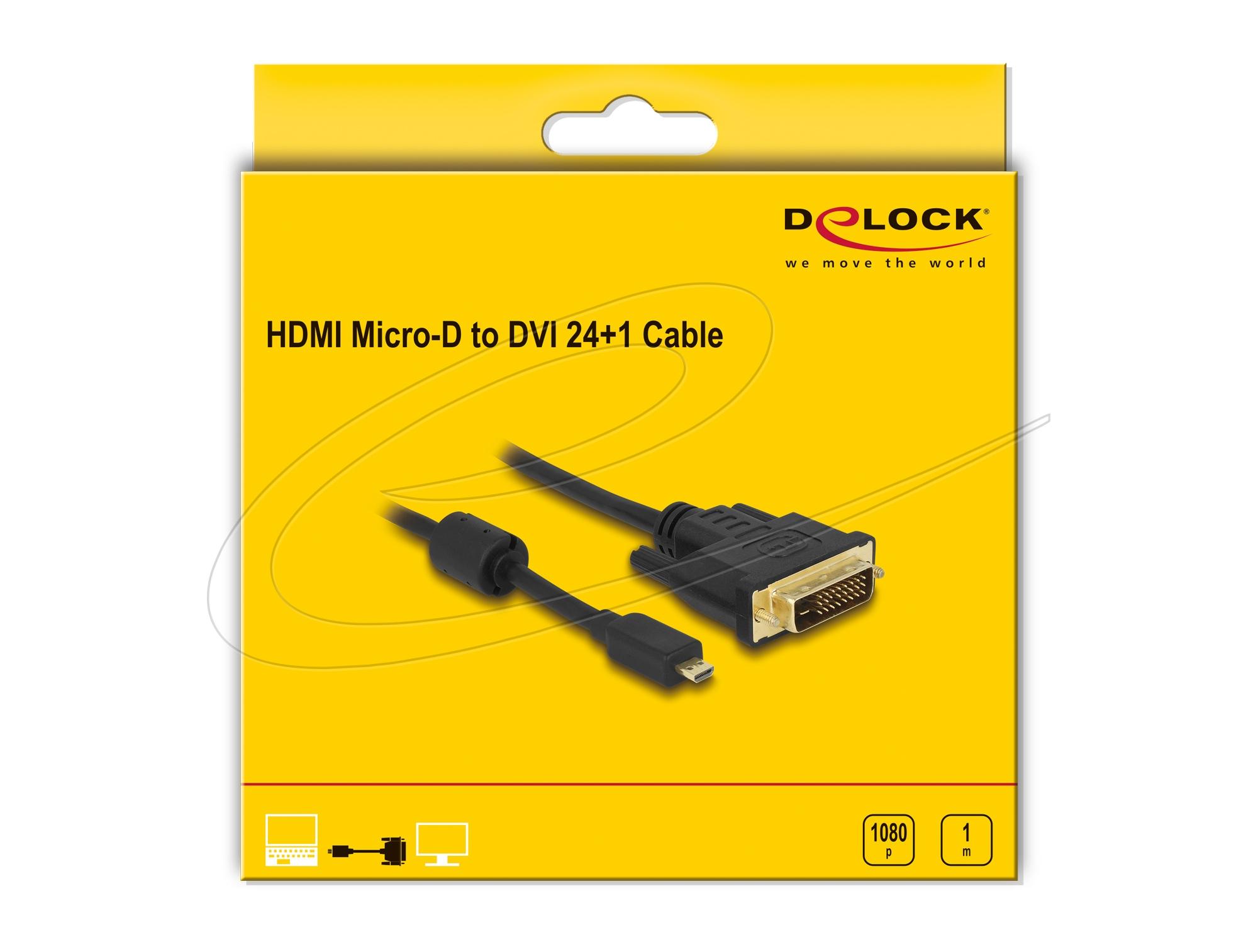 Delock Кабел micro HDMI мъжко към DVI-D мъжко, 1 m