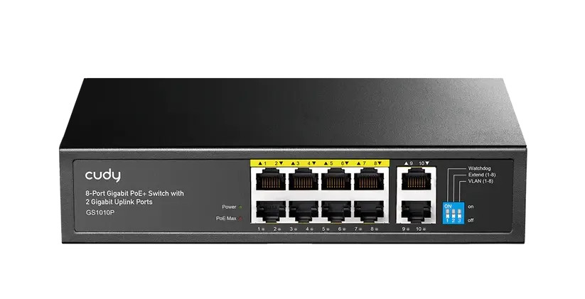 Суїч Cudy GS1010P V3.0 , 8-портовий 10/100/1000 Mbps RJ 45, 2xUplink порти - Чорний