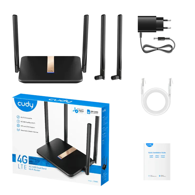 Безжичен рутер Cudy LT500D, 4G LTE, 5GHz, 1200 Mbps, 10/100
