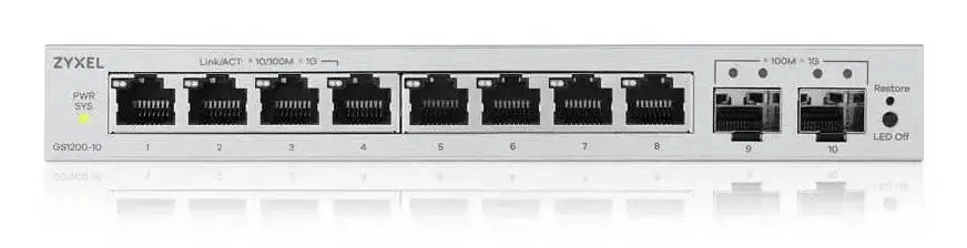 Суич ZyXEL GS-1200-10, V3, Управляем, 8 портов, 10/100/1000 с 2Gbe Uplink
