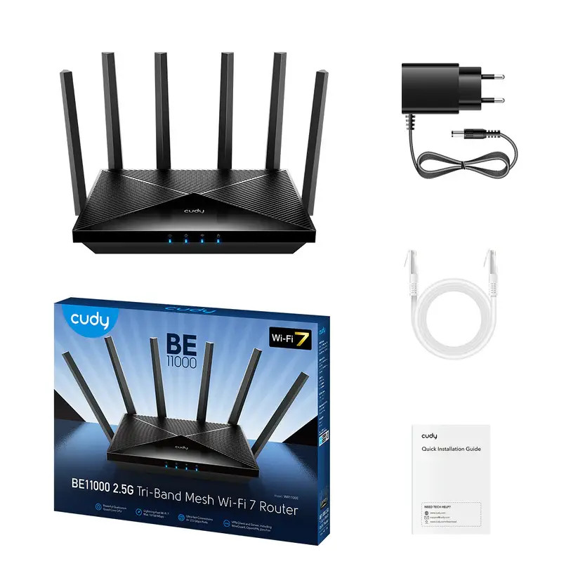 Безжичен рутер Cudy BE6500 двубандов Wi-Fi 7, 1x2.5Gbps WAN порт,4x10/100/1000, 6x5dBi антени