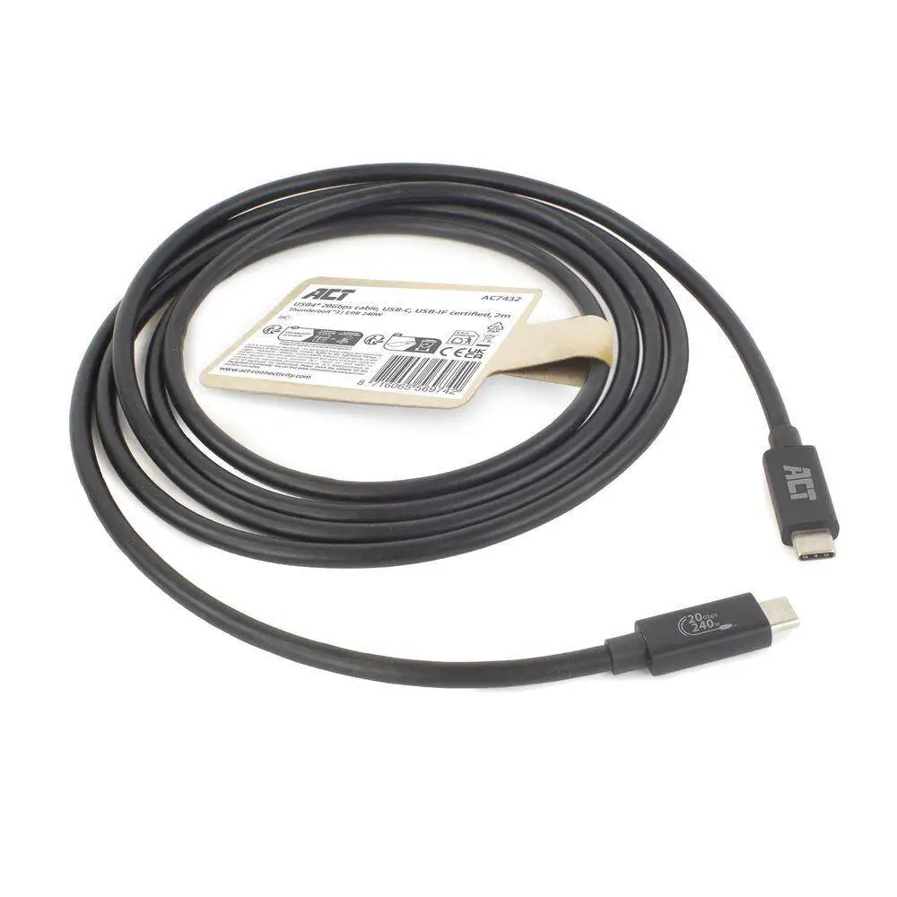 ACT Кабел USB-C - USB-C, 2 м / USB4, 20Gbps, 240W, сертифициран USB-IF