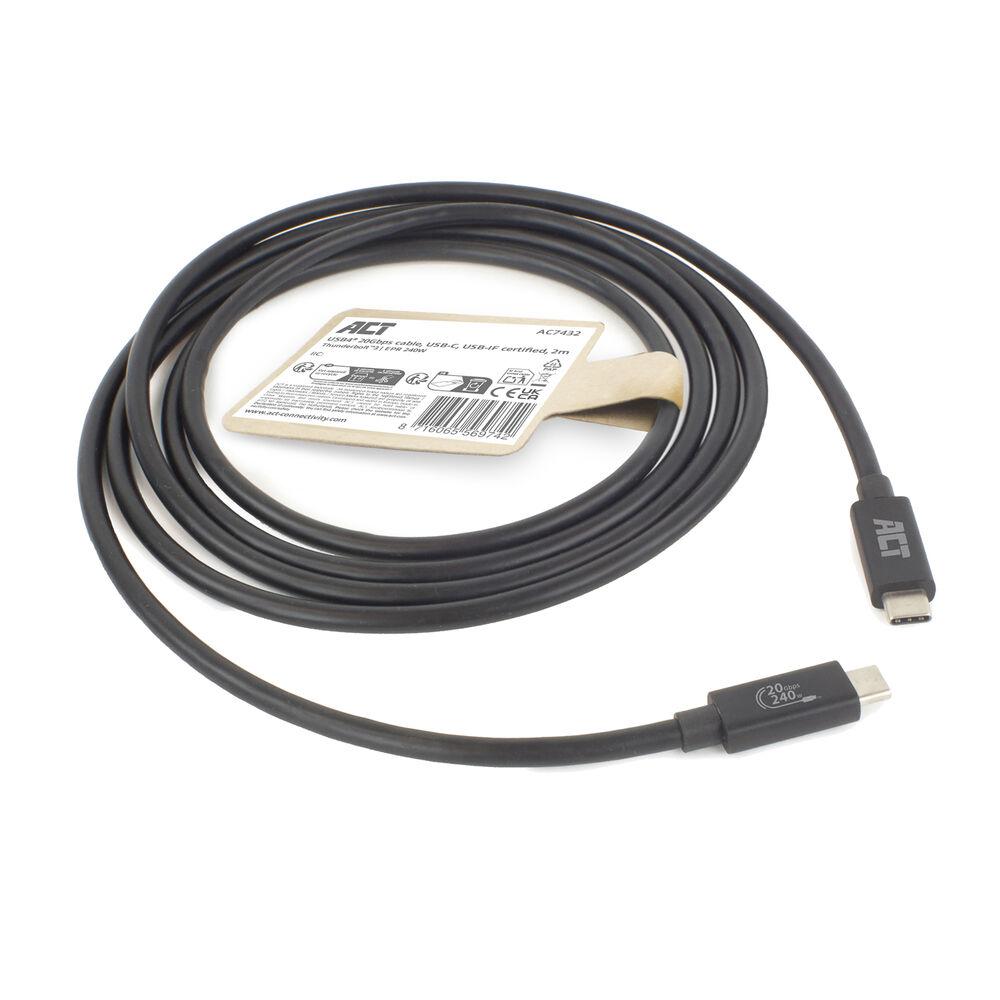 ACT Кабель USB-C - USB-C, 2 м / USB4, 20Gbps, 240W, сертифицированный USB-IF