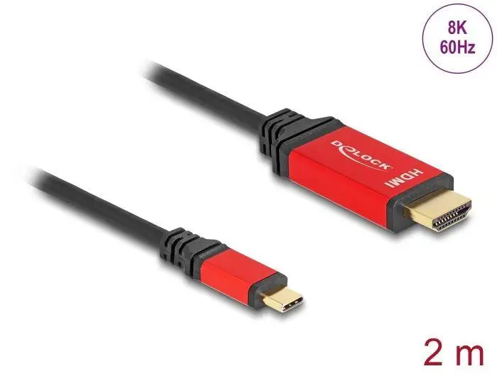 Кабел Delock, USB-C мъжко - HDMI мъжко, 8K, 60 Hz с HDR, 2 m, Червен