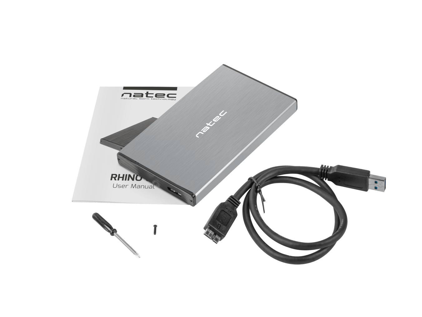 Чекмедже за твърд диск 2,5’’, Natec Rhino Go, USB 3.0, Сив