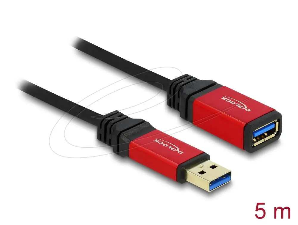 Câble prolongateur Delock USB-A mâle - USB-A femelle, 5 m, Écran, Noir