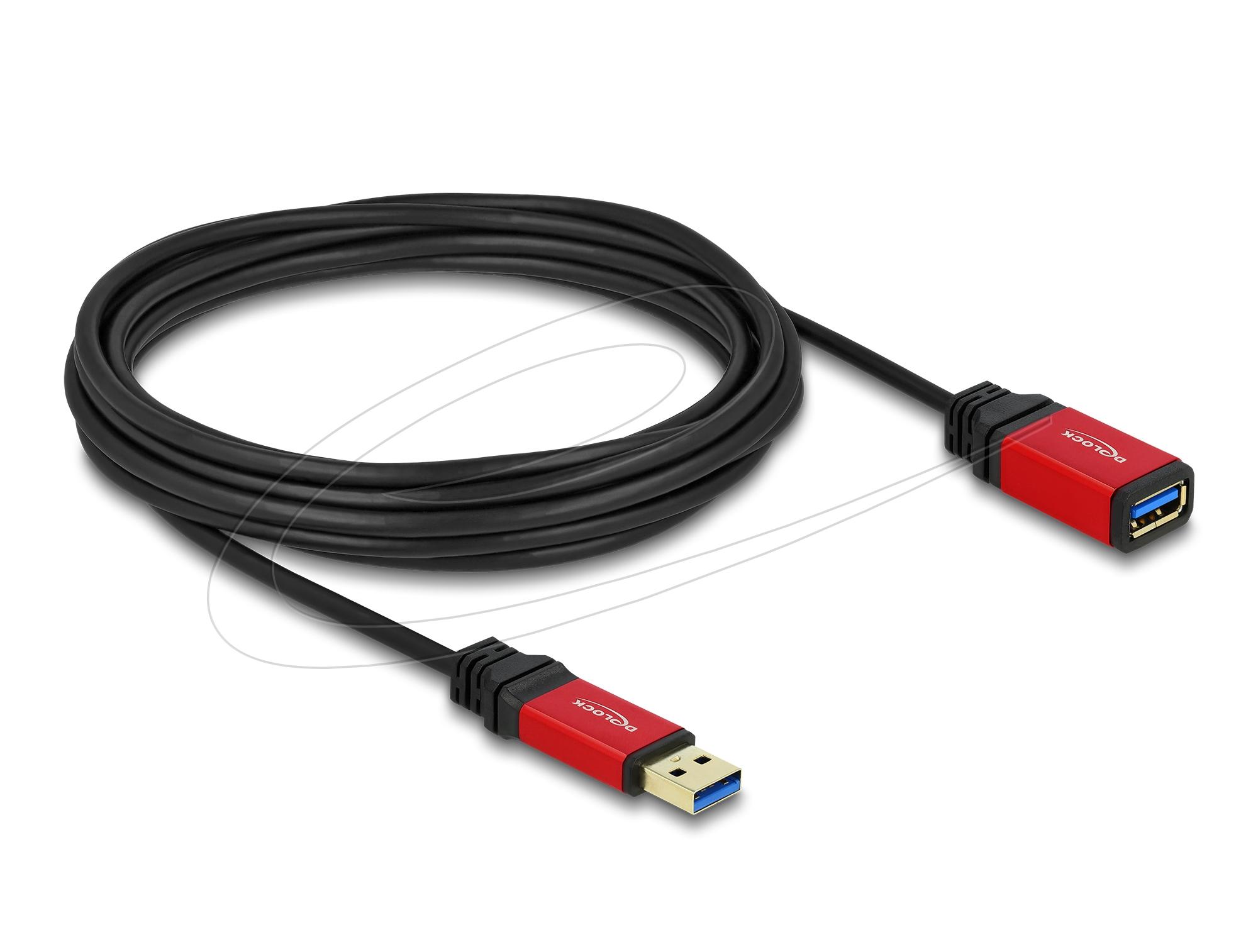 Удължителен кабел Delock USB-A мъжко - USB-А женско, 5 м, Екраниран, Черен