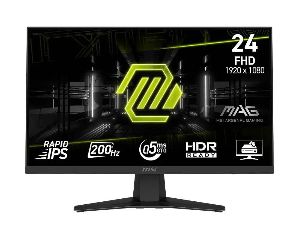 Монитор MSI MAG 244F Gaming Monitor, 23.8", 0.5ms, 200Hz Rapid IPS, 1920x1080, AMD FreeSync Premium, AI Vision, Console Mode, HDR Ready, DP(1.2a), HDMI(2.0b), Headphone out, Black - 9S6-3BC41H-012