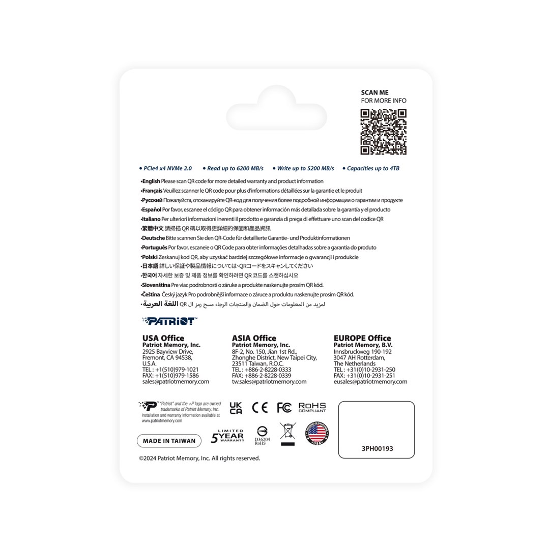 SSD Disk Patriot P400 V4 4TB PCIe 4.0 M.2 2280 NVMe - P400VP4TBM28H