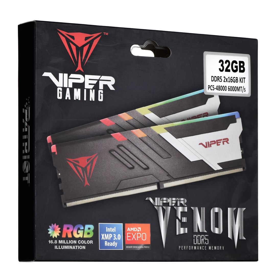 Памет Patriot Viper Venom RGB 32GB (2x16GB) DDR5 6000 MHz CL30 XMP/EXPO - PVVR532G600C30K
