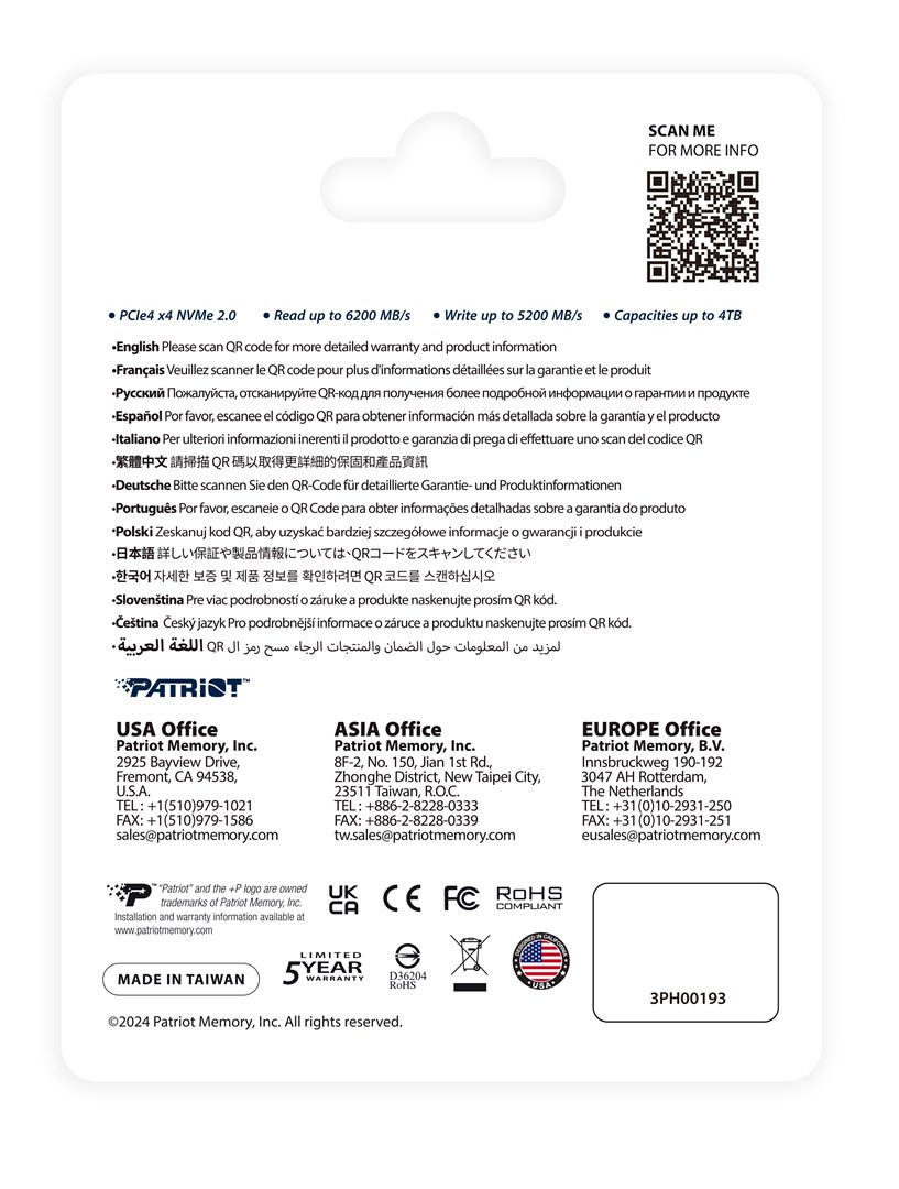 SSD Disk Patriot P400 V4 2TB PCIe 4.0 M.2 2280 NVMe - P400VP2TBM28H