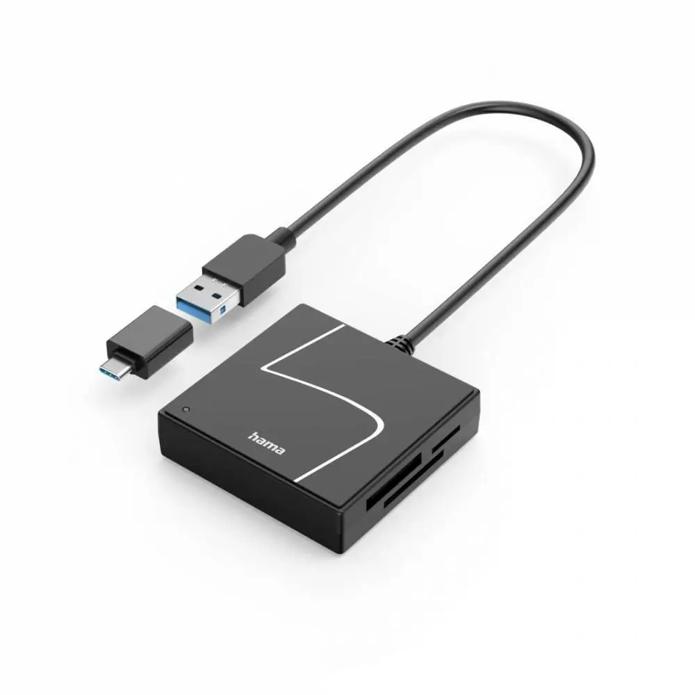 HAMA Cititor de carduri USB, USB-A, cu adaptor USB-C, USB 3.2 Gen1, SD/micro-SD/CF/MS