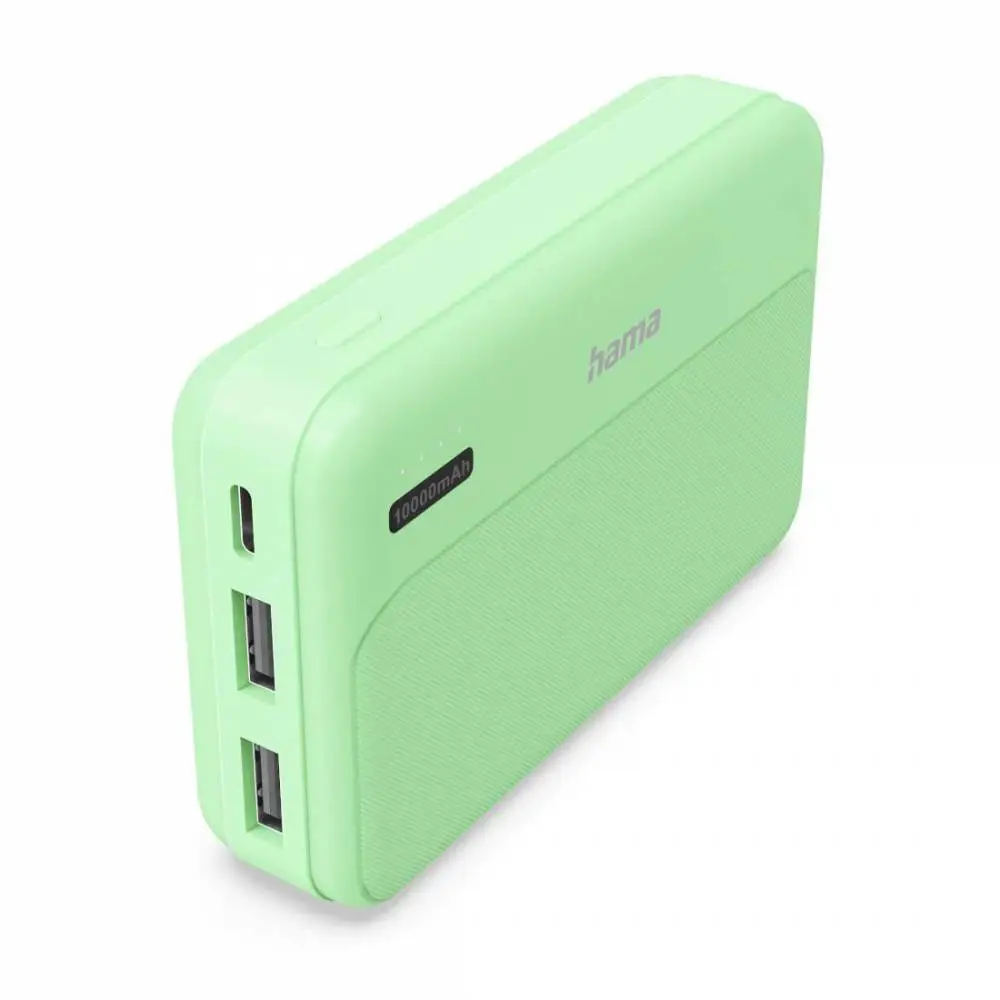 HAMA Външна батерия "Pocket 10", 10000 mAh, Изходи: 2x USB-A, зелена
