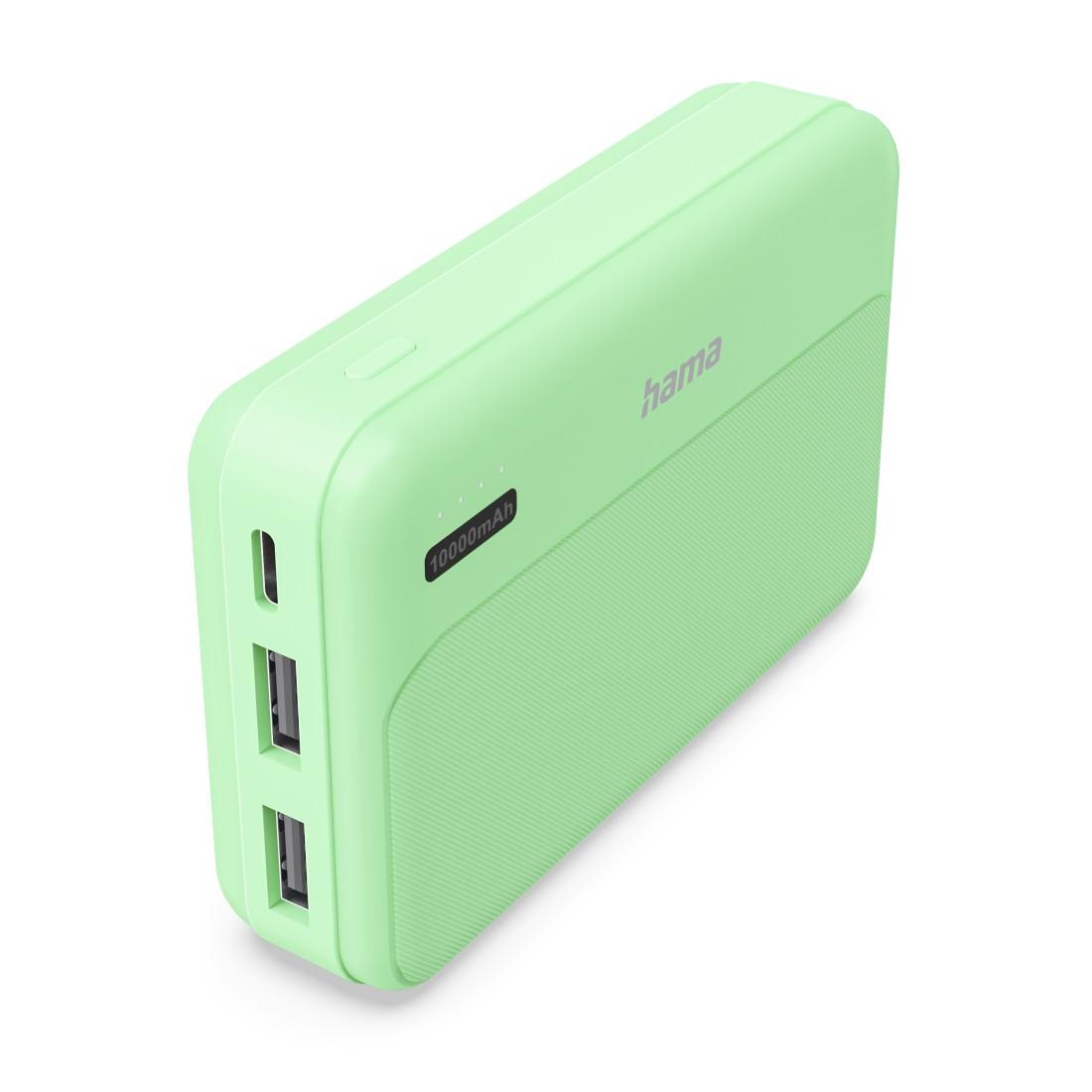 HAMA Външна батерия "Pocket 10", 10000 mAh, Изходи: 2x USB-A, зелена
