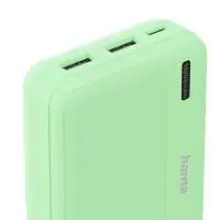 HAMA Външна батерия "Pocket 10", 10000 mAh, Изходи: 2x USB-A, зелена