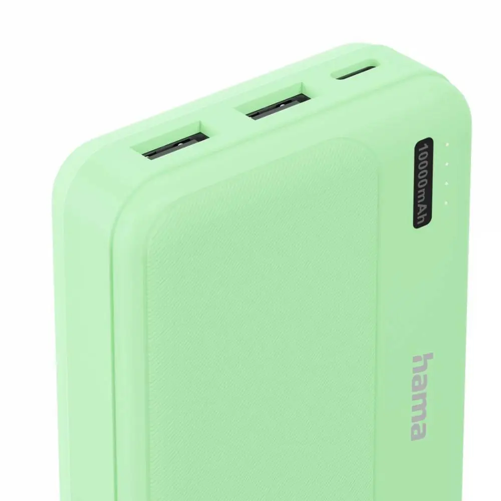 HAMA Външна батерия "Pocket 10", 10000 mAh, Изходи: 2x USB-A, зелена
