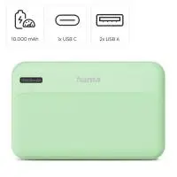 HAMA Външна батерия "Pocket 10", 10000 mAh, Изходи: 2x USB-A, зелена