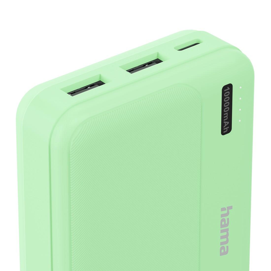HAMA Външна батерия "Pocket 10", 10000 mAh, Изходи: 2x USB-A, зелена