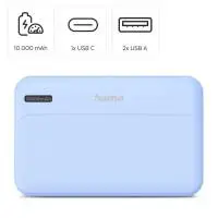 HAMA Външна батерия "Pocket 10", 10000 mAh, Изходи: 2x USB-A, син